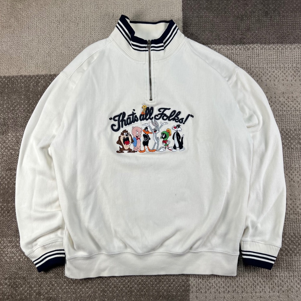 Vintage 1998 Warner Bros Studio Store Looney Tunes Quarter Zip Sweatshirt Mens M